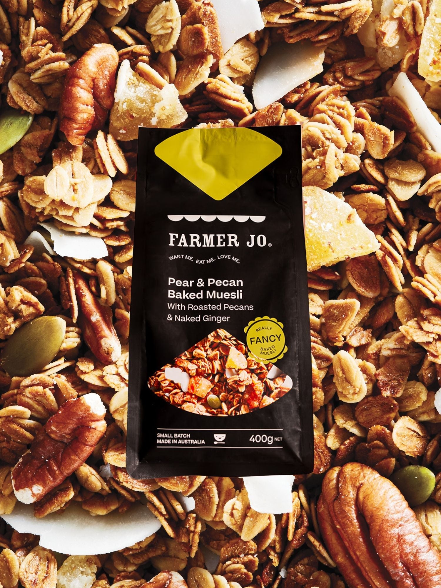 Pear and Pecan Baked Muesli with Roasted Pecan and Naked Ginger - FarmerJo